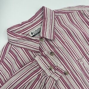 Columbia Sportswear Womens Pink Striped Button Down Long Sleeve Shirt Size Large
